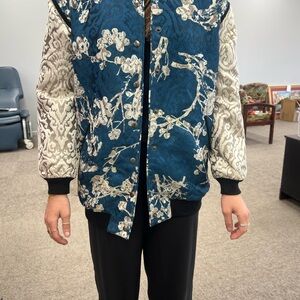 HEMANT & NANDITA Blue and Cream Floral Bomber Jacket